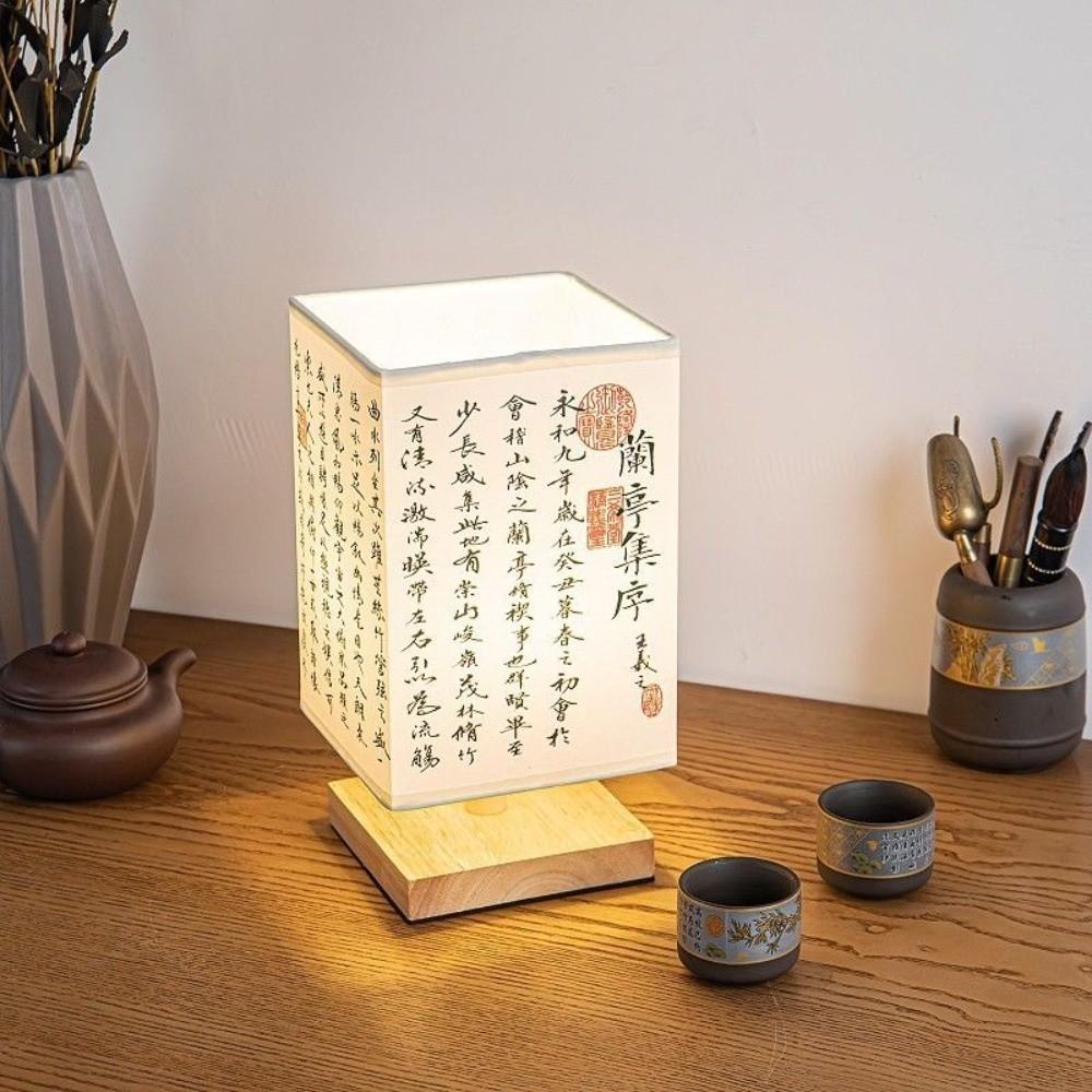 Fabric Lampshade LED Table Lamps Square Shape Chinese Style Lamps  Home Decoration