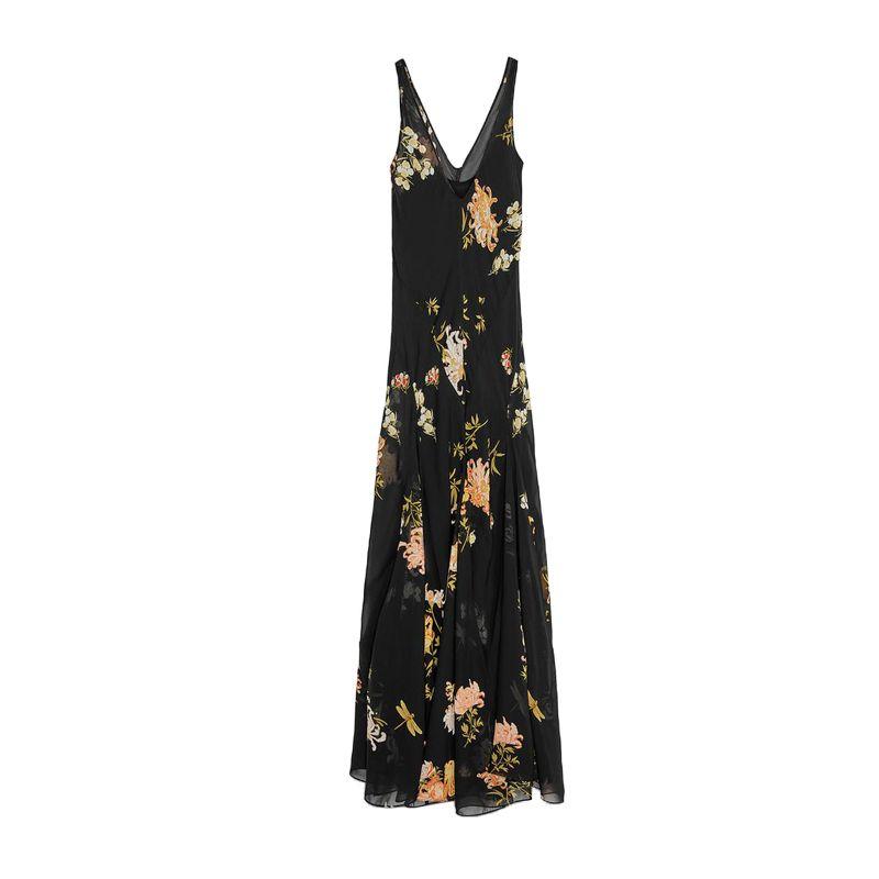 

Spring and Summer New Women s Clothing Vacation Style Contrast Color Flower Printing Decoration Sleeveless V-neck Length Dress 2718100 Black L
