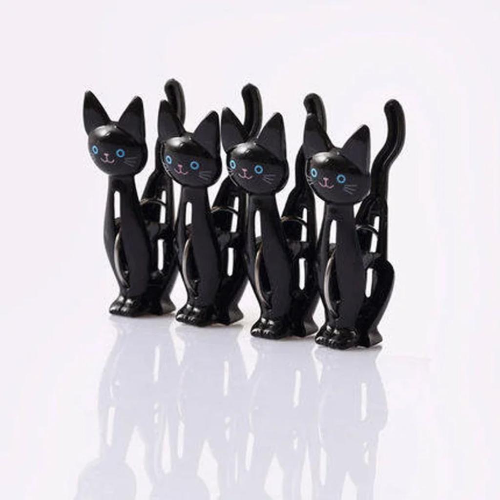 4 Pcs/set Creative Cat Cartoon Clip Bags Strong Plastic Clothes-pin Shape Socks Hanging Pegs Clamps Laundry Photo Holder