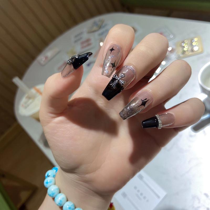 

Ручная работа Черные Хромированные Сердца Французские Съемные Накладные Ногти