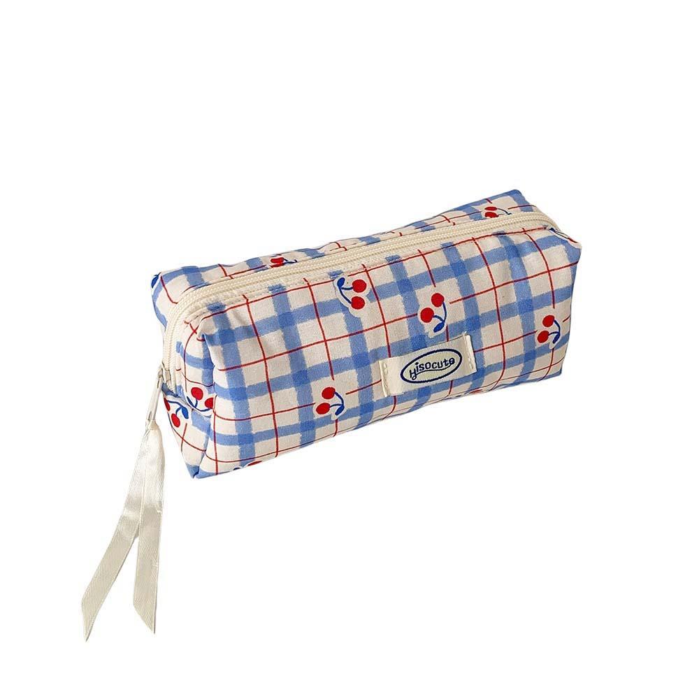 Large Capacity Y2K Cherry Pencil Case Checkered Cartoon Cherry Makeup Bag Korean Pencil Bag  Gifts