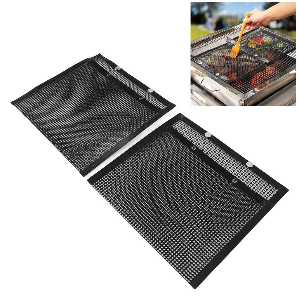 2 Pieces Barbecue Mesh Grilling Bags, Reusable Heat Resistant Fiberglass Grilling Pouches with Non-Stick, for Picnic Barbecues