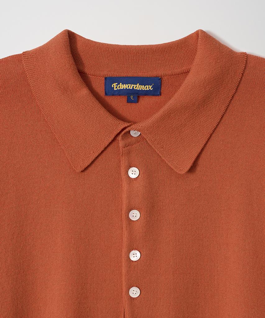 EDWARDMAX 5-Button Cotton Collar Summer Long Sleeve Knit (Brick Orange)