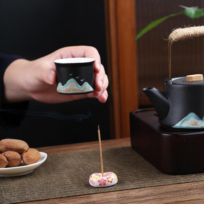 Japanese Style Incense Sticks Holder Coil Censer Burner Ceramic Base Buddhist Home Indoor Altar Table Home Decoration