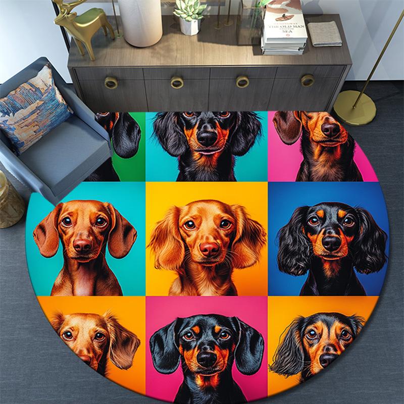 Dachshund Round Area Rug,Carpet Rug for Living Room Bedroom Sofa Playroom Decor,Non-slip Floor Mat