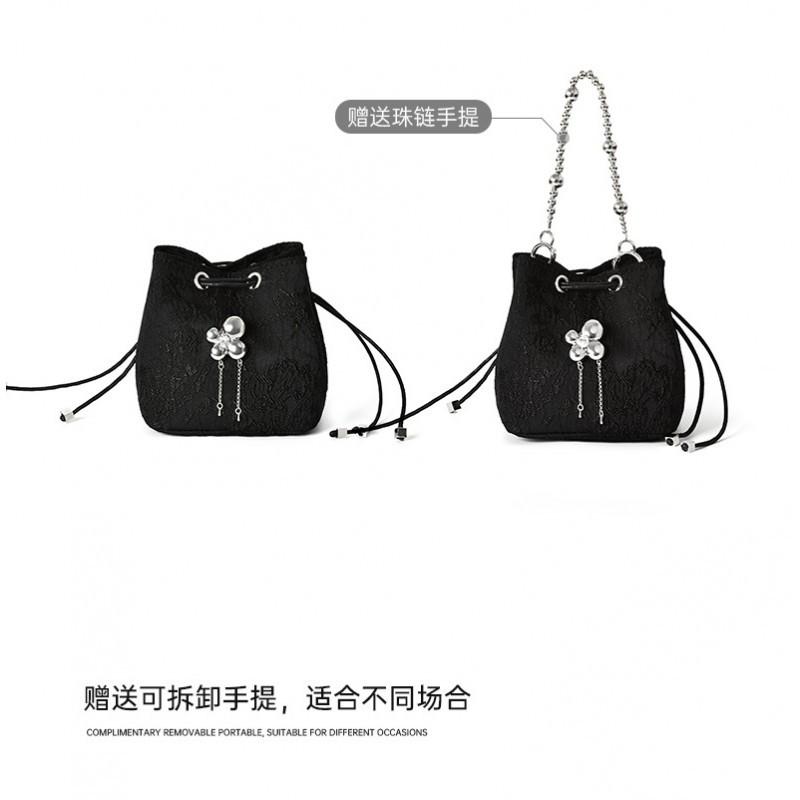Handheld Jacquard Cloth Bucket Bag Chinese Style Drawstring High-end Women's Handbag Fashionable Small Shoulder