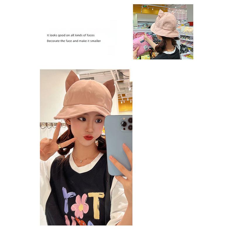 Warm Bucket Hat Women Cute Cat Ear Fisherman Cap Autumn Winter Hats For Women Korean Design Casual Cartoon
