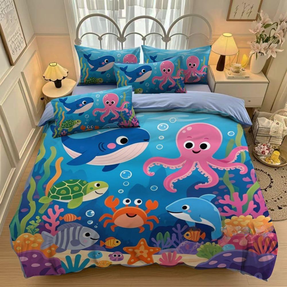Blue Ocean animal Duvet Cover Bedding BoyGirl Bedroom Decoration Children-Gift Single Double Large SizeZip Duvet Cover