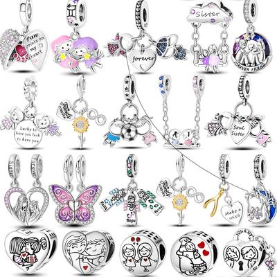 Sisterly Love Charms Beads Copper Friendship Best Friend Gift Pendants Fit Original Pandora Bracelet Diy Jewelry