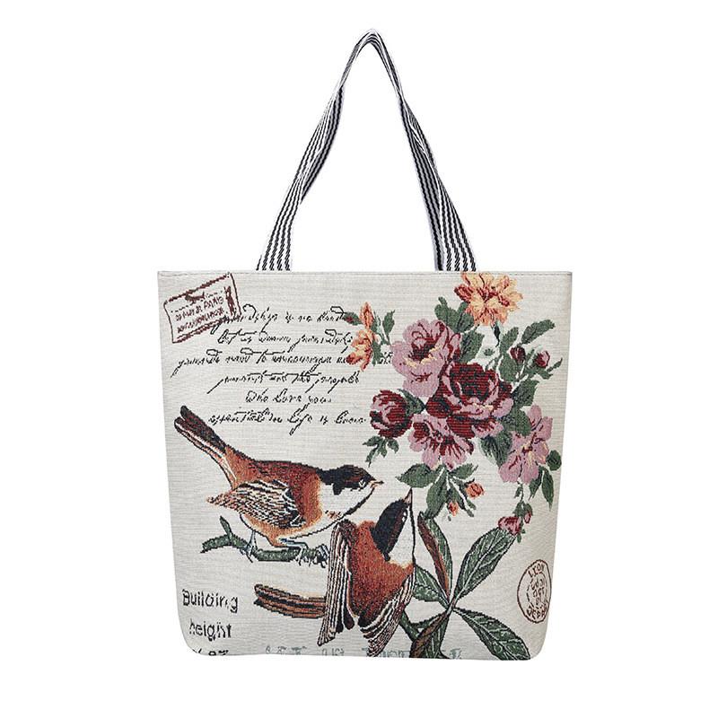 Fashion Owl Canvas Tote Bag With Embroidery And Large Capacity For Daily Use