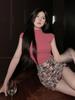 (Modal Cotton) Semi-high Neck Tight T-shirt, New Waist Strap, Slim Short Top