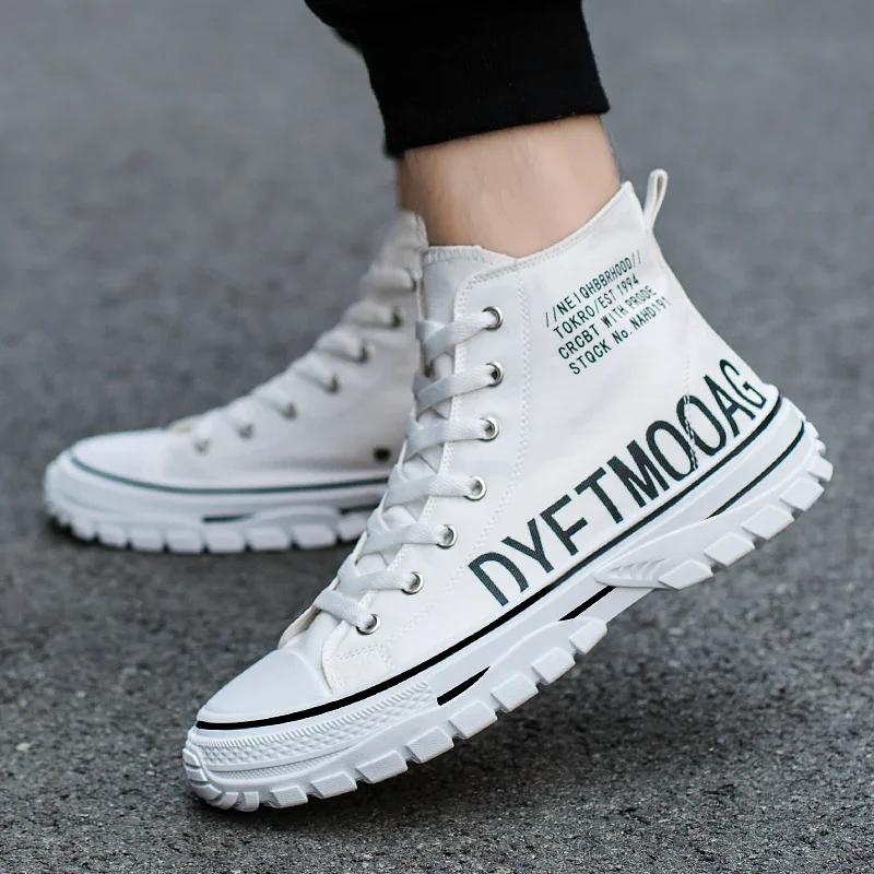 2024 Men's Canvas Shoes High Top Flat Shoes for Men Blue Black Sneakers Board Shoes Espadrilles Canvas Sneakers