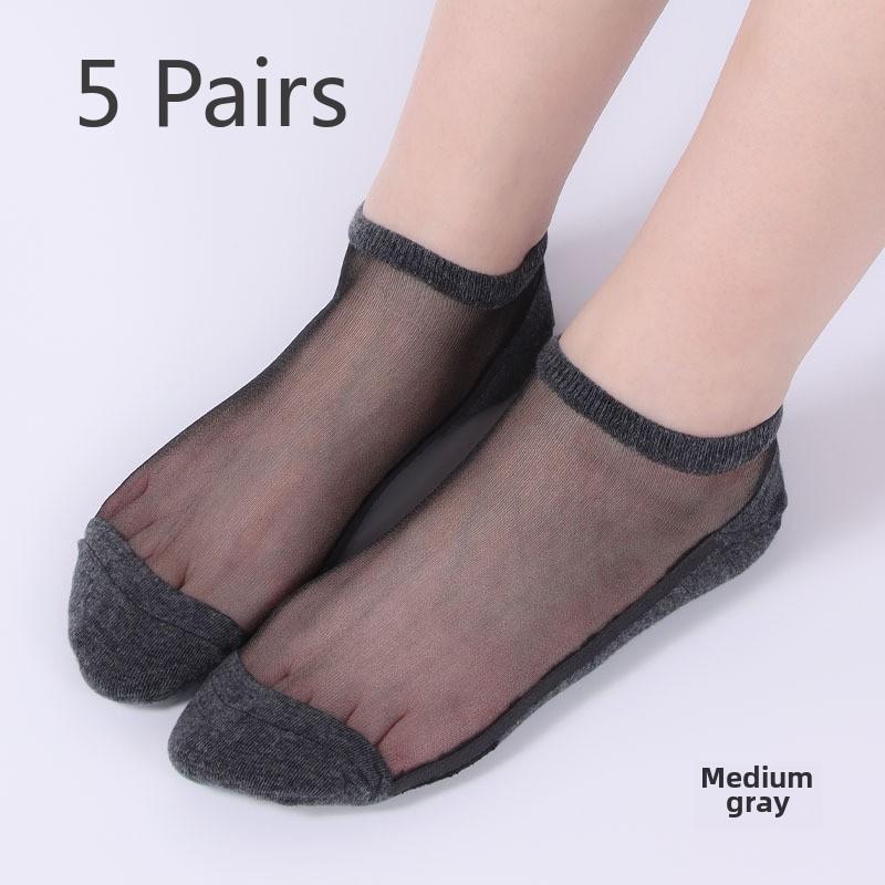 

5 пар мужских летних тонких прозрачных дышащих мужских носков, короткие носки-лодочки, повседневные чулки со стразами, стеклянные носки 5 Pairs темно-серого