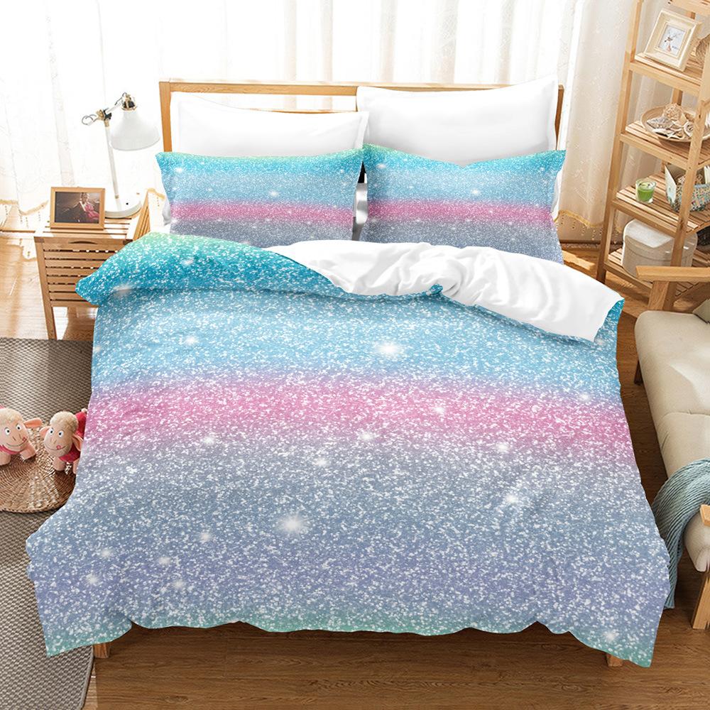 Home Textile Multicolored Glitter Three-Piece Quilt Cover 3D Digital Printing Bedding