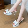 Womens Sandals High Heels Fashion Bow Designer Elegant Solid Color High Heels PU Leather Open Toe Shallow Mouth Women's Slippers
