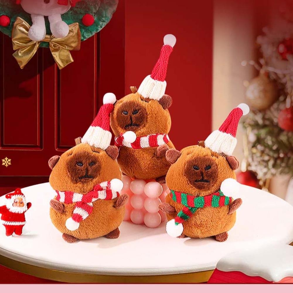 Cross Dressing Scarf Capybara Keychain PP Cotton Plush Animal Key Ring  Ornaments