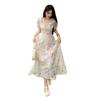 Floral dress women's summer 2026 new high-end seaside vacation first love skirt bubble sleeve medium and long dress tide