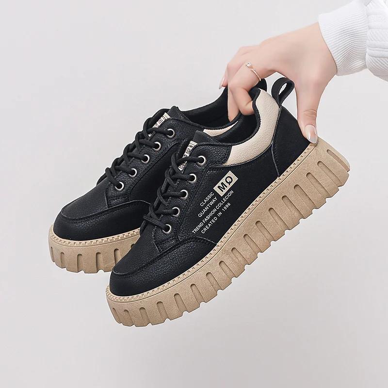 Round Tip Laced High Heel Comfortable Women White Sneakers Platform Women Shoes Trainers Sport High-level Krasovka Casual