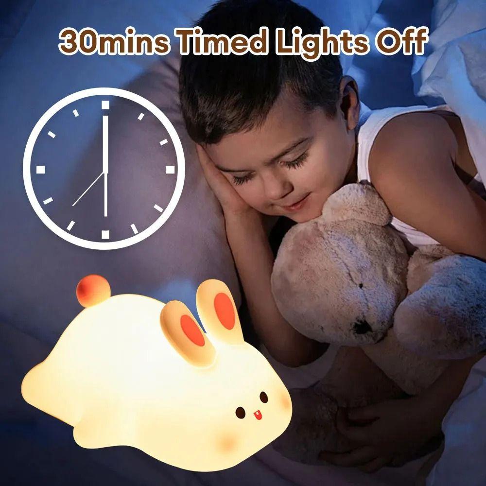 Rechargeable Rabbit Silicone Night Light Tap Control Bedside Decor Light  Children Toy