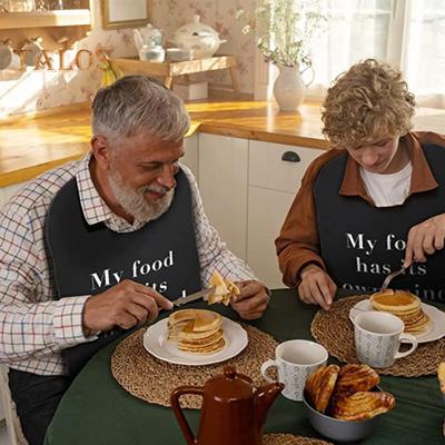 Waterproof Adult Bibs for Men with Crumb Catcher Funny Text Black Washable Lightweight Mealtime Clothing Protector