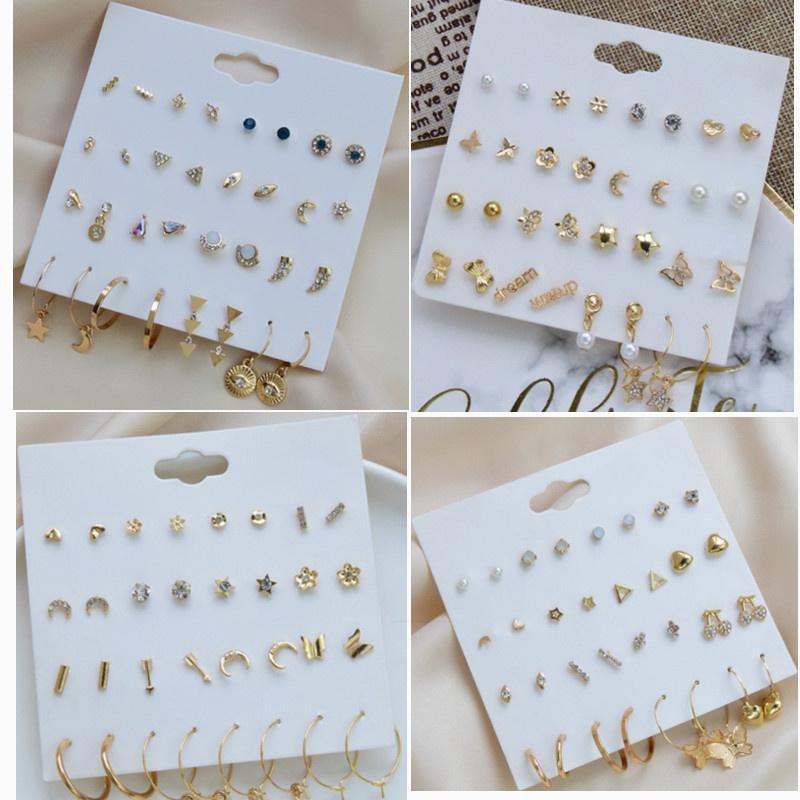 16 Ζεύγη/Σετ γυναικεία καρφωτά σκουλαρίκια Σκουλαρίκια με μαργαριτάρια για γυναίκες Κοσμήματα Bohemian Fashion Geometric Crystal Heart Stud σκουλαρίκια Νέο