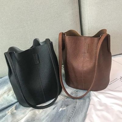 Damen PU-Leder Handtaschen Schwarze Eimer Schultertaschen Damen Crossbody Taschen Große Kapazität Damen Einkaufstasche Vintage Weich MIT