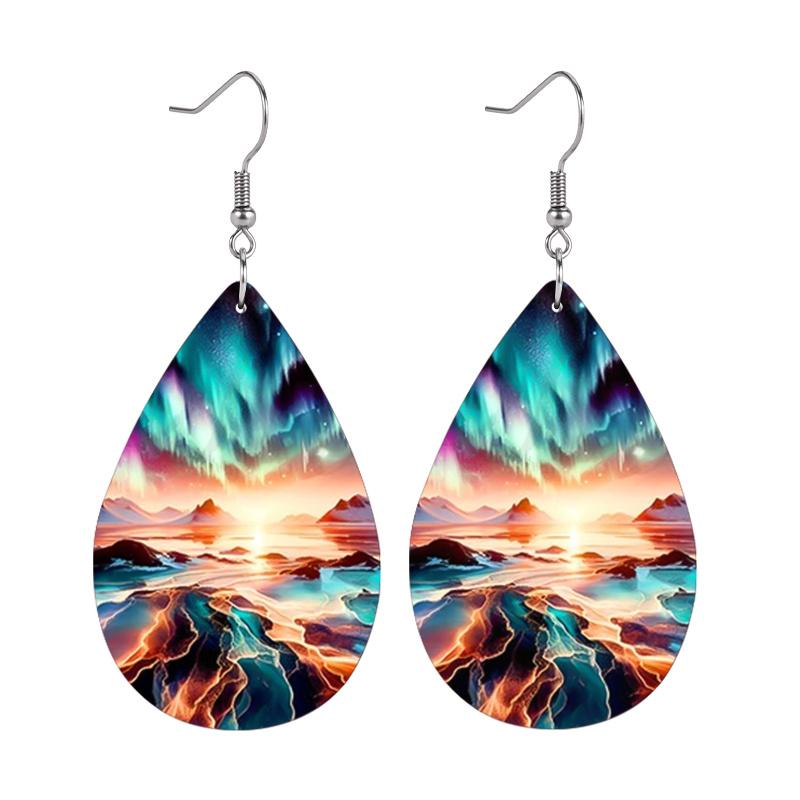 2 Pairs Aurora Landscape PU Leather Earrings Fashion Earrings Holiday Gifts for Friends Party Fashion Accessories Elegant Earrings Party Earrings