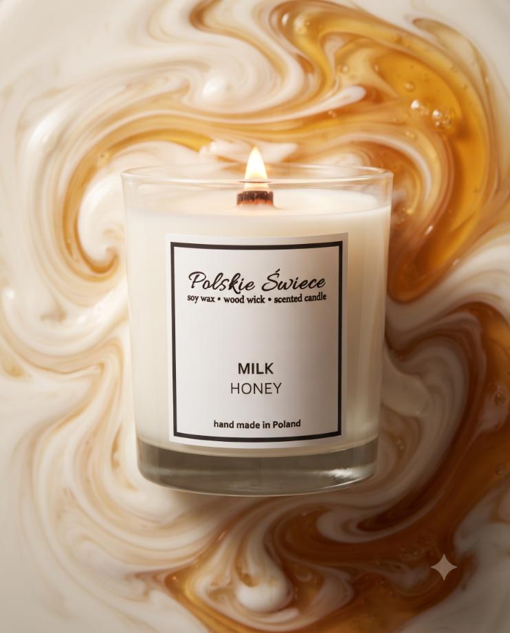 soy candle with a wooden wick + MILK HONEY