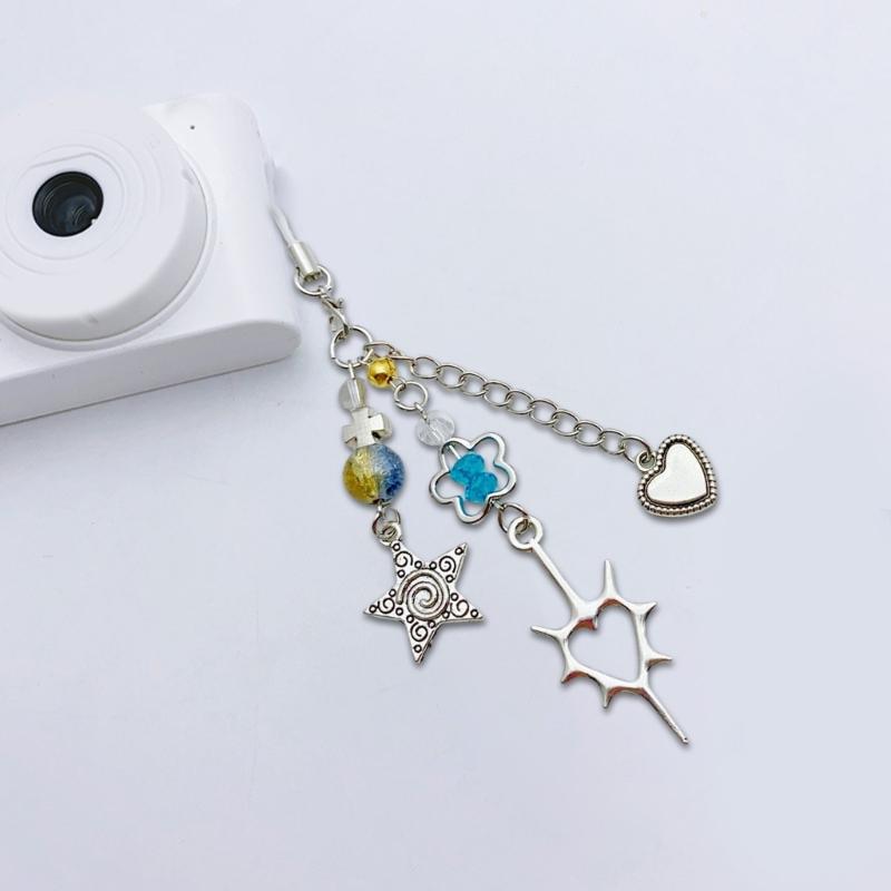 Herz-Kruzifix und Blume Handyband Handgemacht Perlen Schlüsselanhänger Charm Modischer Schlüsselanhänger Taschenzubehör für Modeliebhaber