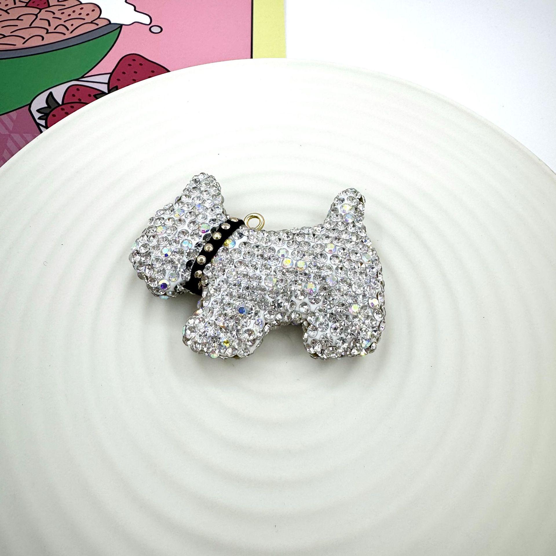 3D French Bulldog Rhinestone Keychain Pendant белый