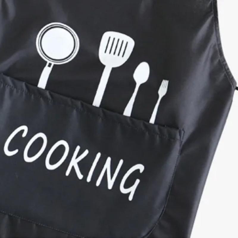 Apron Knife and Fork Print Short Adult Water and Oil Proof Apron Kitchen Restaurant Cooking Aprons with Pocket