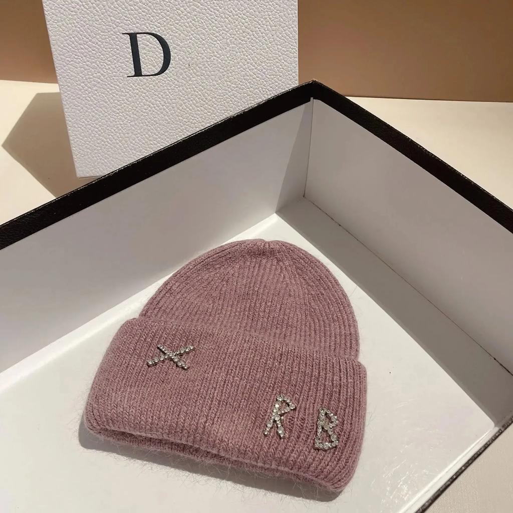 2025 New Fashion Rabbit Hair Diamond Letter Hat Women's Winter Warm Knit Hat Designer Women's Casual Hat Ski Hat