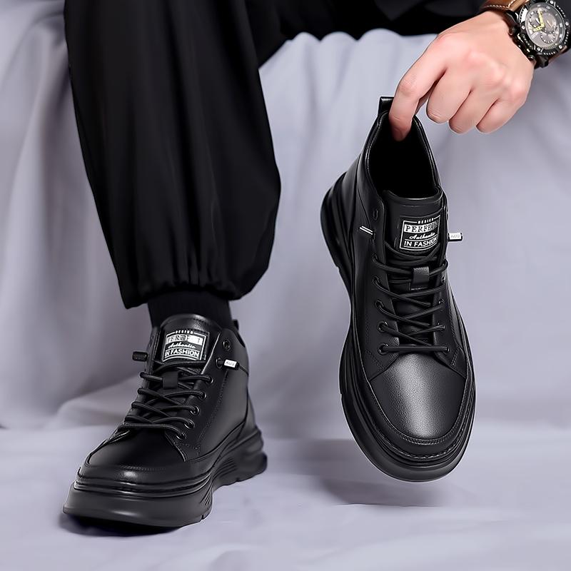 Spring /Autumn New British Style Thick Soled High-top Boots Trend Comfort Soft Soled High Top Men's Casual Leather Board Boots