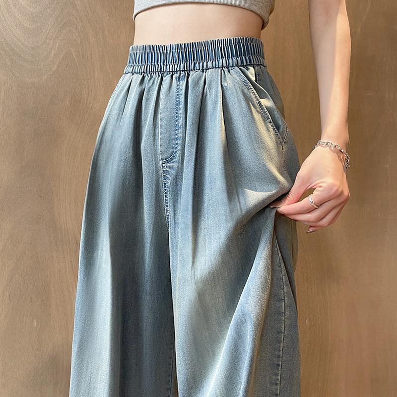 Jeans Larghi da Donna Estivi Moda Coreana Vita Alta Alta Qualità Denim Blu Pantaloni Lunghi Pantaloni Femminili Streetwear