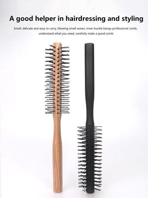 1 Lockenbürste mit Holzgriff, runder Haarkamm aus Nylon, Lockenbürste, professionelles Salon-Styling-Tool, speziell für Echthaarperücken
