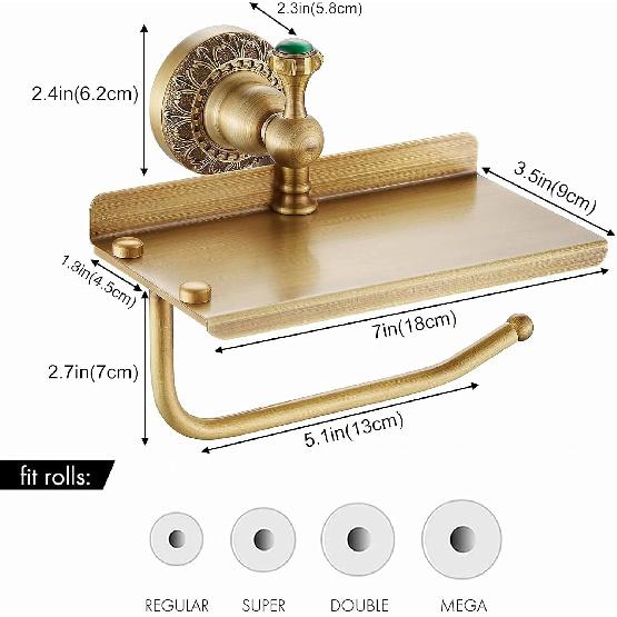 Beelee Bathroom Tissue Holder/Toilet Paper Holder Solid Brass Wall-Mounted Toilet Roll Holder, Toilet Paper Tissue Holder with Mobile Phone Storage