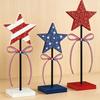 3 Pcs 4th of July Wooden Star Signs, Red White Blue Glitter Patriotic Star Table Centerpiece for Independence Day, Tiered Tray, Tabletop Decor