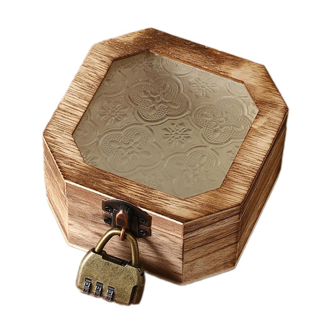 Elegant Begonia Pattern Jewelry Organizer With Glass Lid And Wooden Frame Storage Box For Vanity Table Decoration