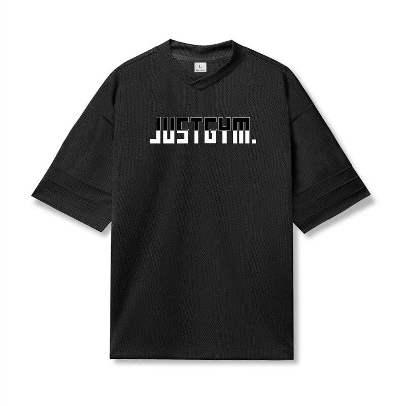 Do The Work  Mesh Oversized Dropped Shoulder Mens V-neck Summer Fashion Casual Loose Graphic Printed Bodybuilding Fitness T-shirt