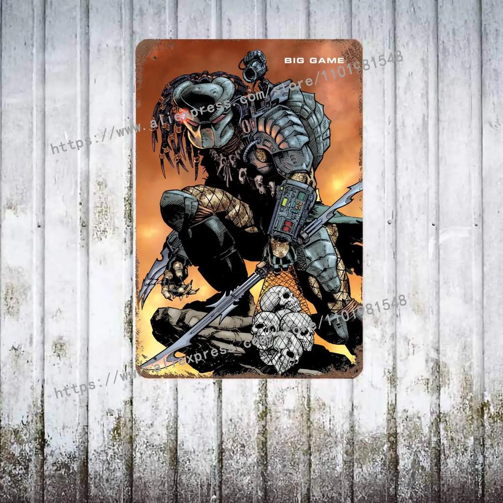 Aliens vs Predator Science Fiction Poster Vintage Plåtskylt Dekorativ Plakett för Pub Bar Mancave Klubb Väggdekoration