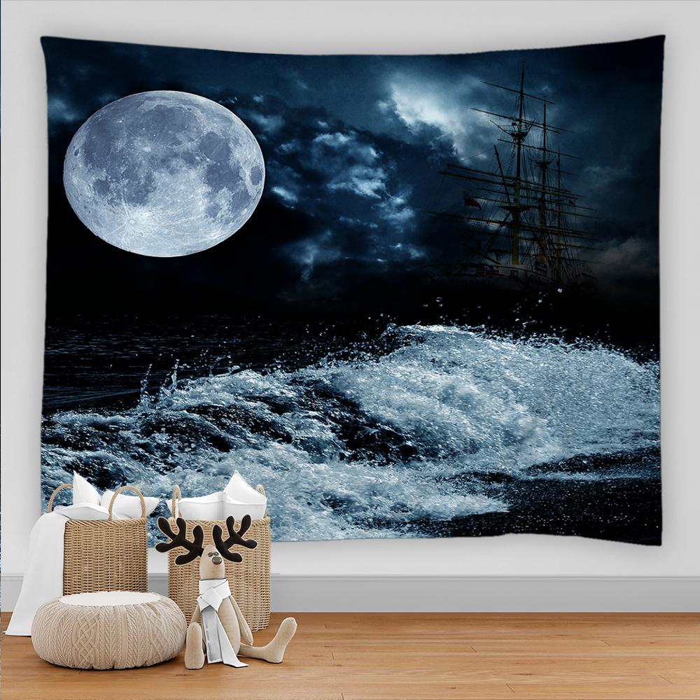 Universe Galaxy Beautiful Earth Moon Under Night Sky Printed Tapestry Wall Hanging Decoration Cloth Bohemian Hippie Tapestries