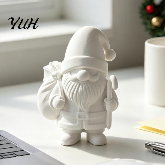 Indoor Seasonal Decor 3D Printed Santa Claus Figure for DIY Painting, Christmas Tabletop Party Favors Ornament, White Resin Figurine Holiday