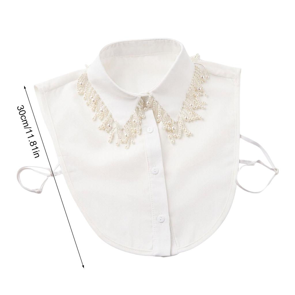 Detachable False Collar Pearls Beaded Lapel Accessory for Hoodie Sweater and Dress for Lady Girl Half Shirt Collar