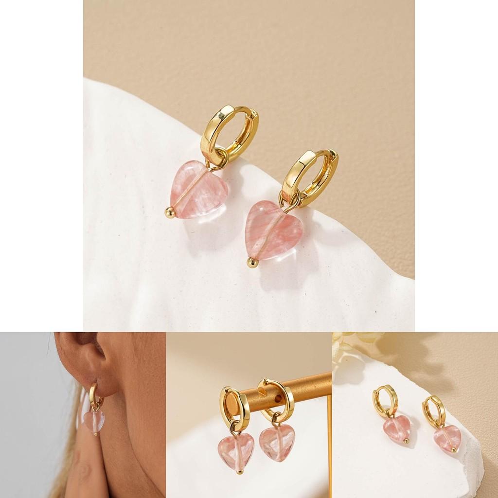 Stylish Pink Heart Drop Earrings For Women Fashionable Romantic Jewelry