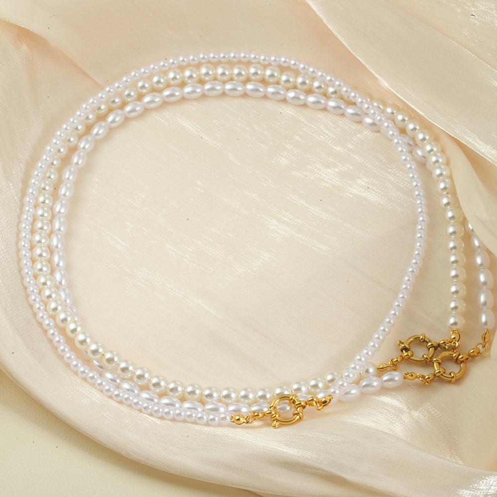 Women's Luxury Imitation Pearl Necklace Stainless Steel Golden Spring Buckle Chain Choker Neck Women's Zircon Birthday Gifts