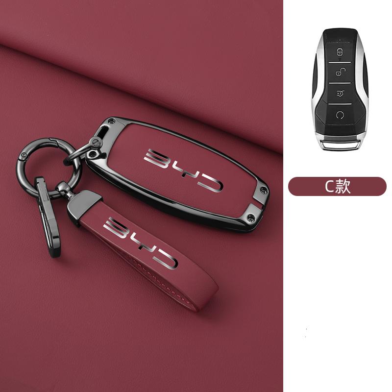 Car Key Fob Case for BYD Dolphin Lied Tang DM Atto 3 Han EV Qin PLUS Song Pro MAX Yuan Car Key Fob Zinc Alloy Leather Case