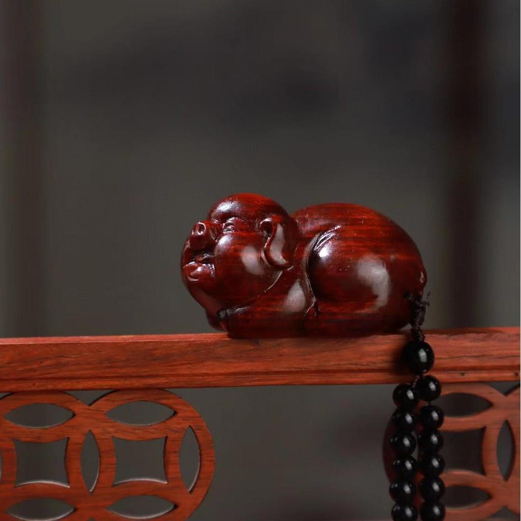 Sandalwood Pixiu Handheld Carved Pendant Ornament - Douyin Craft Gift