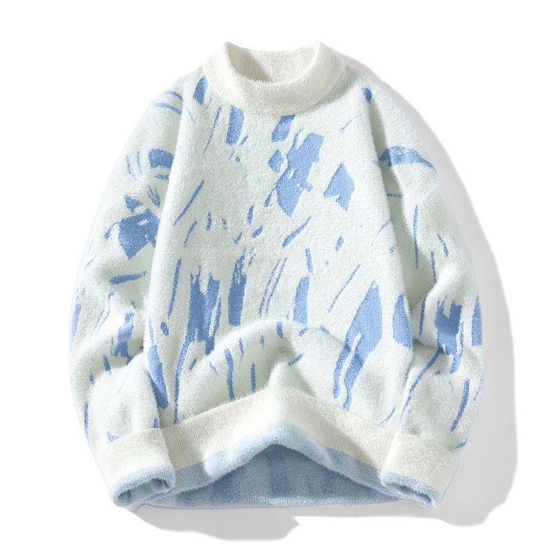 Men's Winter Faux Mink Sweater: Thick, Warm, Round-Neck Knit Base Layer for Fall and Winter