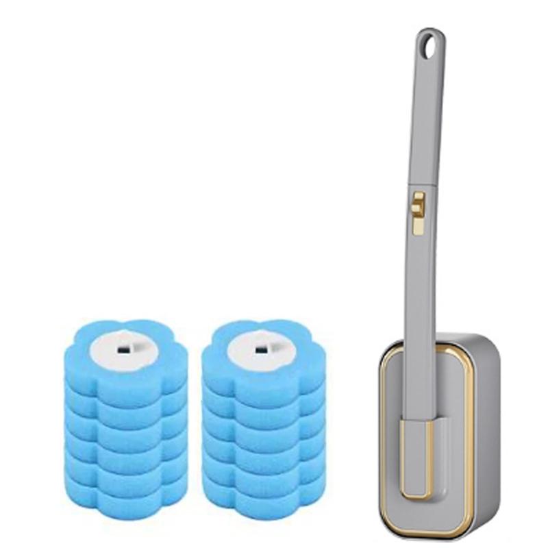 Disposable Toilet Brush Set with Replacement Heads Long Handle Automatic Lid Cleaner Brush Bathroom Hygiene Cleaning Tool Kit