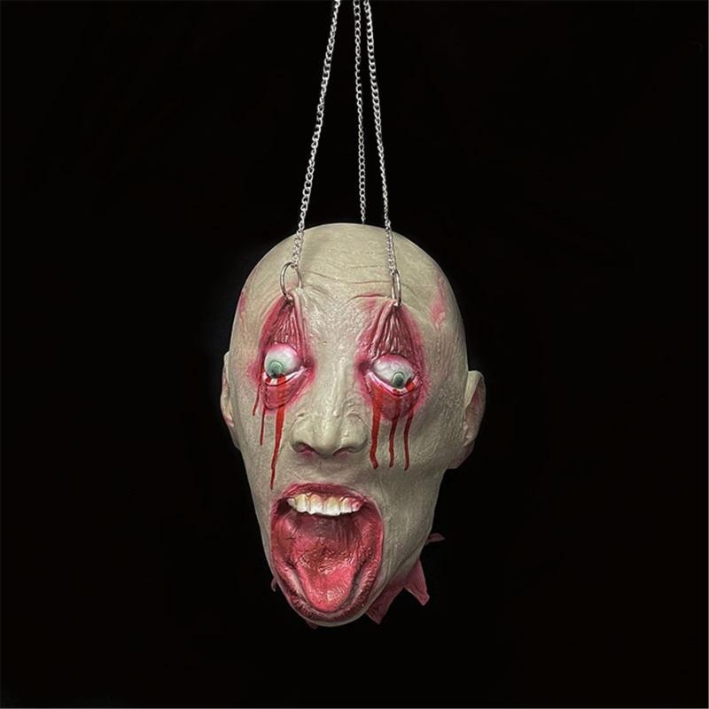 Cabeza de Muerto Colgante con Cadena Accesorios de Cabeza de Halloween Parte del Cuerpo de Muerto Sangrienta Aterradora Accesorios de Cabeza Cortada Colgantes